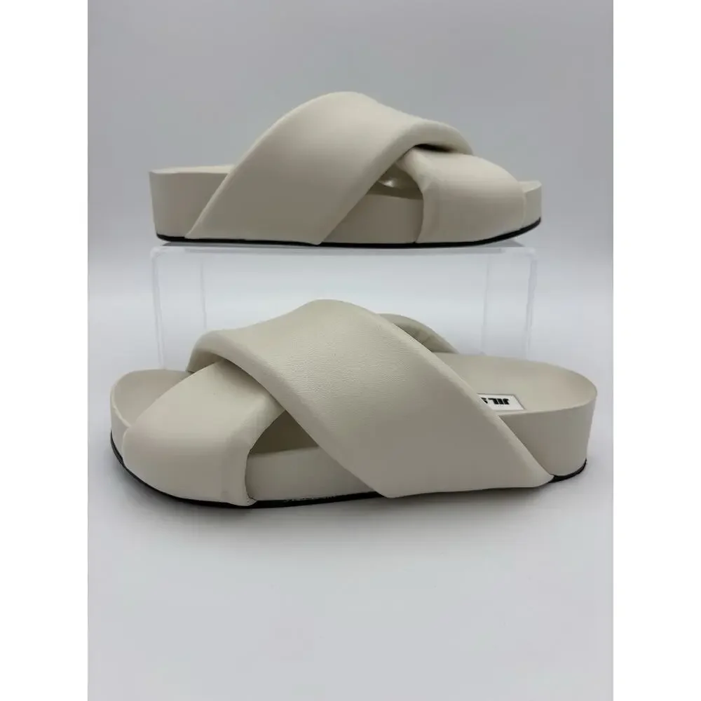 Jil Sander Padded Slides White Leather Size 38 / 8 Arch Support Puffy Pillow